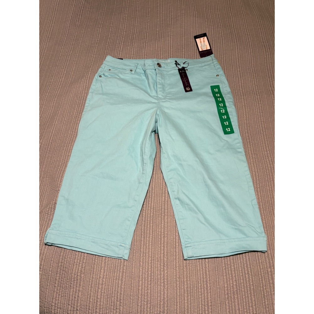 Gloria Vanderbilt Lillian Skimmer Shorts Aqua Blue Capri Pants Size 12 NWT